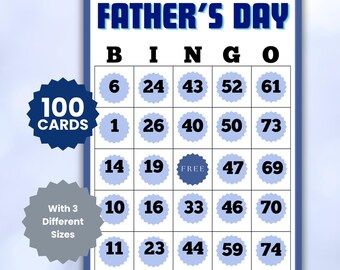 100 Father's Day Bingo Cards Game, Dad Party Game, Number Bingo Cards, Printable Digital Download