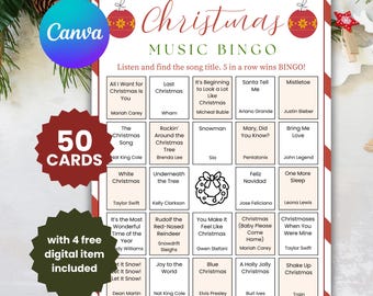 Christmas Music Bingo Holiday Party Game Printable Digital Download