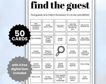 50 Find the Guest Bingo Party Game Icebreaker Game Printable Digital Downloads