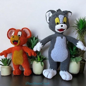 Juego de peluches de terciopelo inspirados en Tom y Jerry, muñecos amigurumi hechos a mano