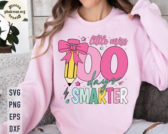 Little Miss 100 Days Smarter SVG, Retro Design (Digital Download)
