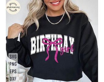 Birthday Girl SVG - Preppy Coquette Bow Shirt Design (Digital Download)