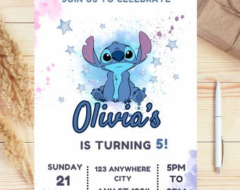Stitch Birthday Invitation, Editable & Printable Template, Cute Stitch Party Invite, Canva Template, Instant Download