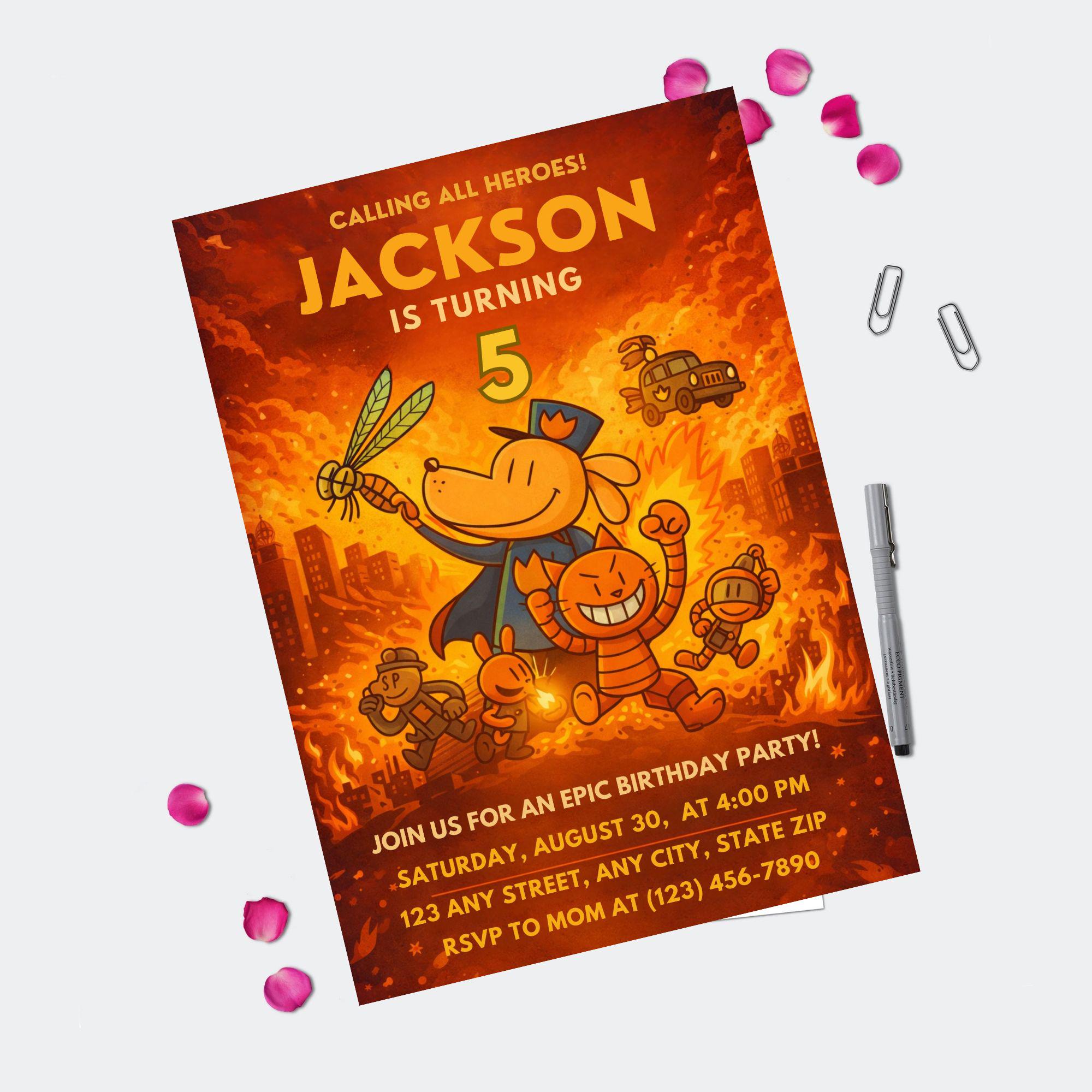 Editable Dog Man Birthday Invitation Template | Dogman Kids Birthday ...