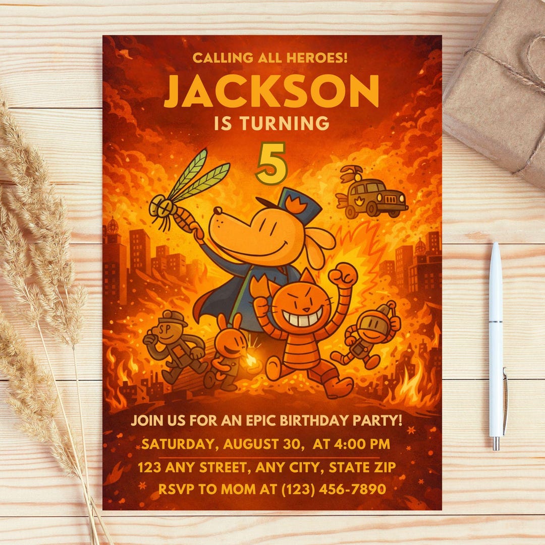 Editable Dog Man Birthday Invitation Template | Dogman Kids Birthday ...