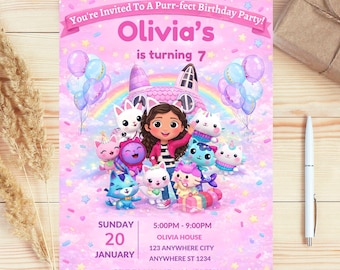 Editable Gabbys Dollhouse Birthday Invitation Gabby's Kids Birthday Pandy Template Printable Digital Download