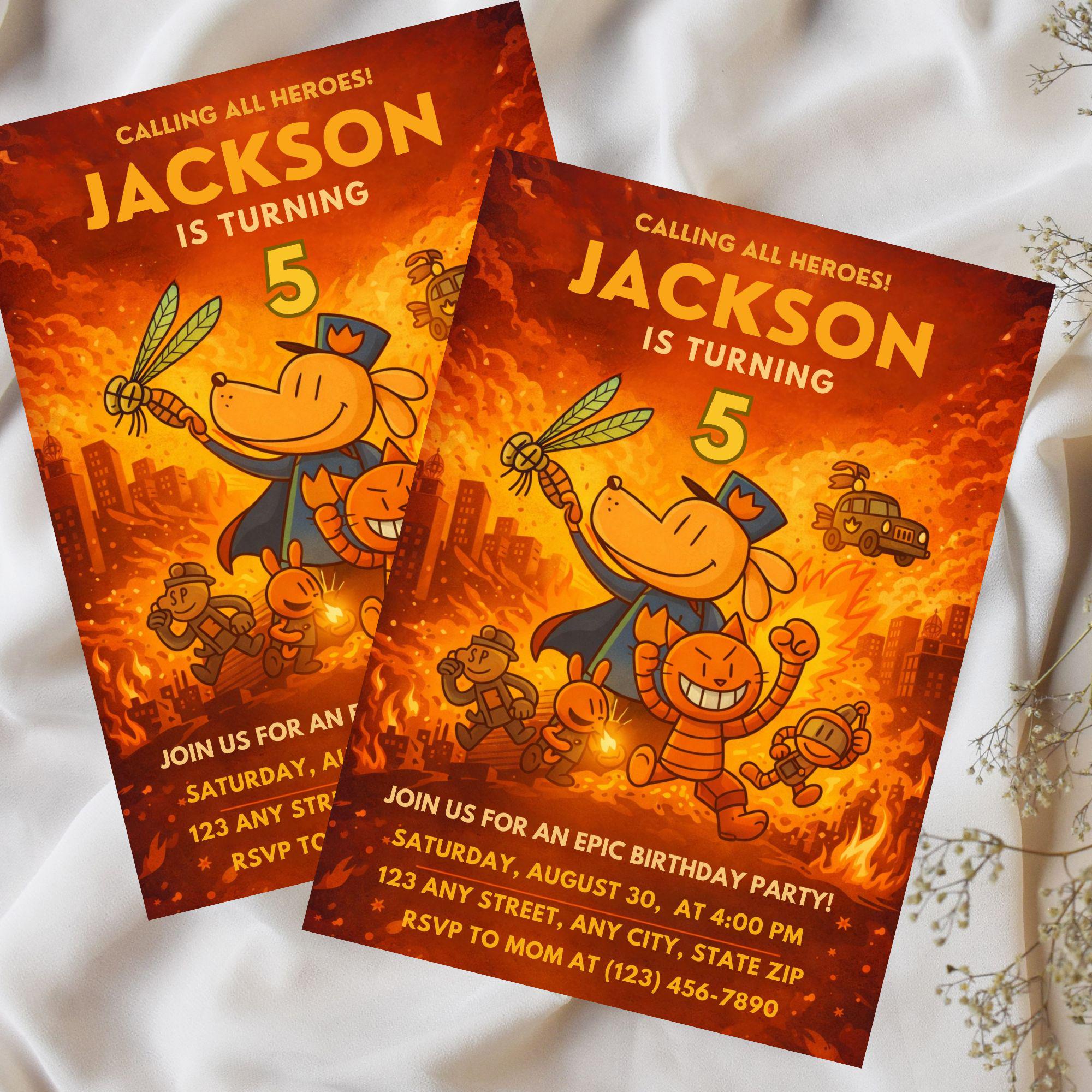 Editable Dog Man Birthday Invitation Template | Dogman Kids Birthday ...