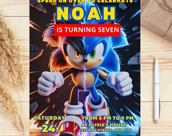 Editable Sonic Birthday Invitation, Super Hedgehog Boys Party Invite, Super Sonic Party Invitation, Canva Invite