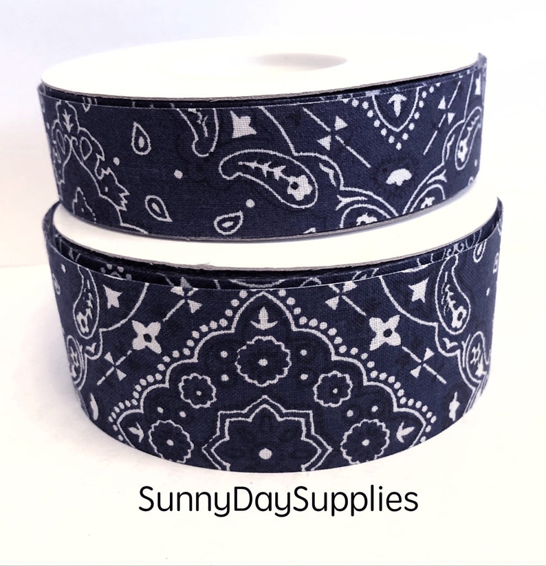 Navy Blue Bandana Ribbon 7/8 and 1.5 in. 2 Yards Western Etsy