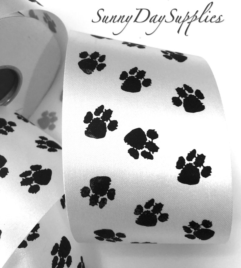 Wide Dog Paw Ribbon Multi Black Paw Prints on White Ribbon 2 Etsy