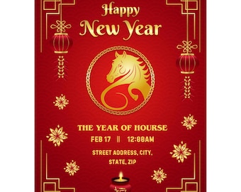 Modello di invito per il capodanno cinese 2026 Anno del cavallo