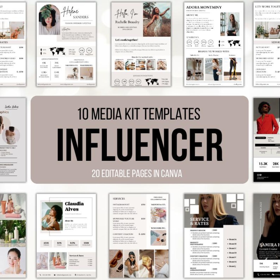 Editable Canva Influencer Media Kit Template | Blogger Press Kit & Rate ...