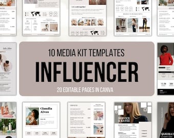 Modelo editável de kit de mídia para influenciadores no Canva | Kit de imprensa para blogueiros, tabela de preços