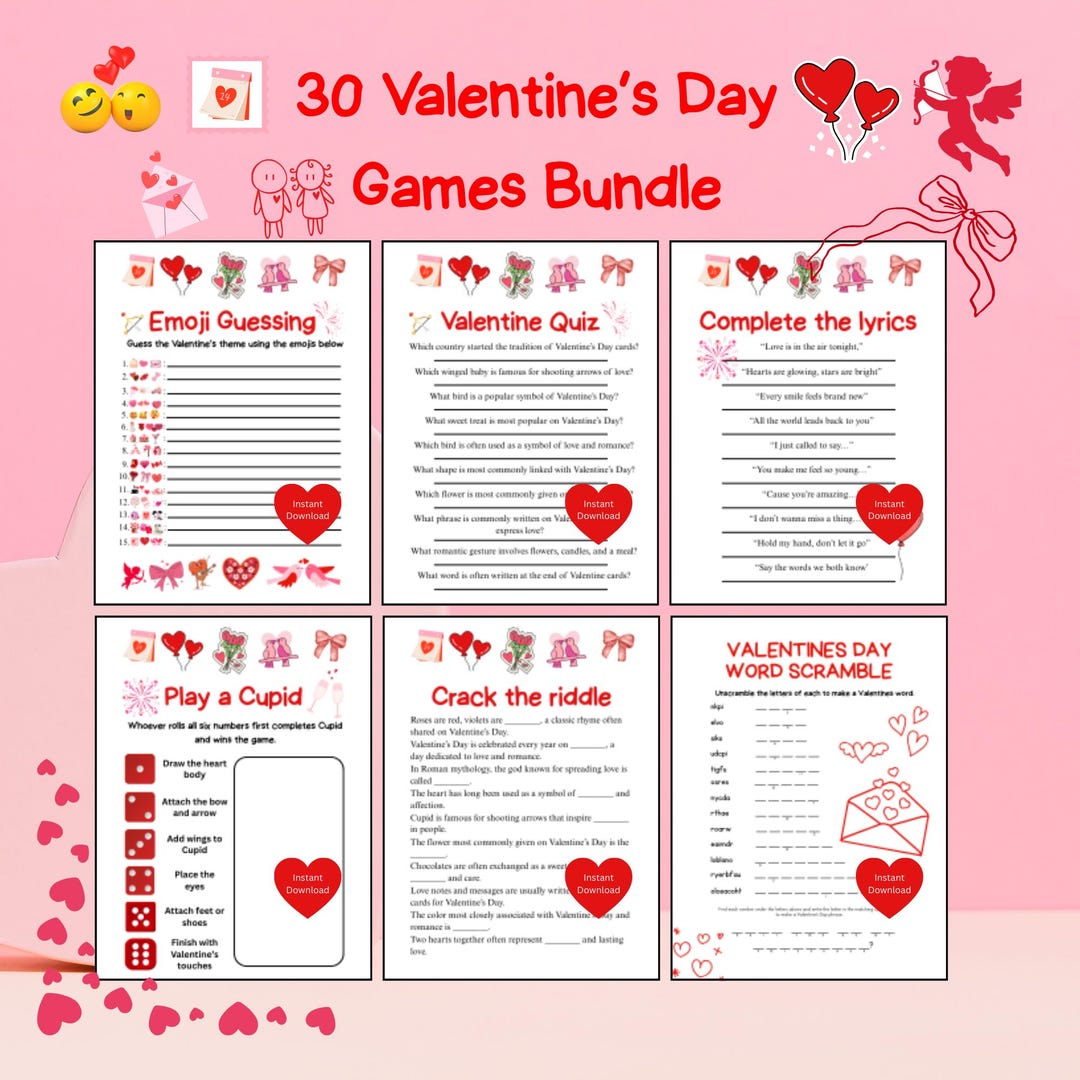 Valentines Day Printable Games Bundle for Kids and Adults - Etsy