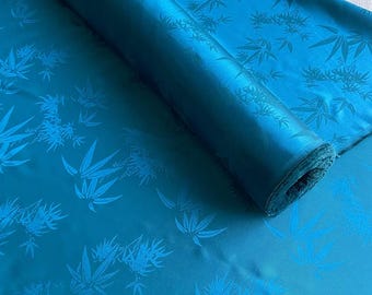 Silk Jacquard Fabric With Peacock Blue Color Bamboo Style:30% silk fabric New Chinese clothing Hanfu Qipao top fabric