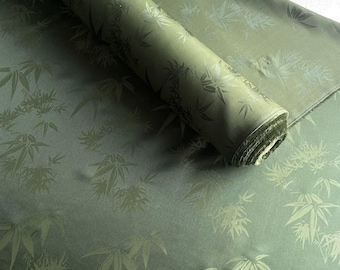 Silk Jacquard Fabric With Army Green Color Bamboo Style:30% silk fabric New Chinese clothing Hanfu Qipao top fabric