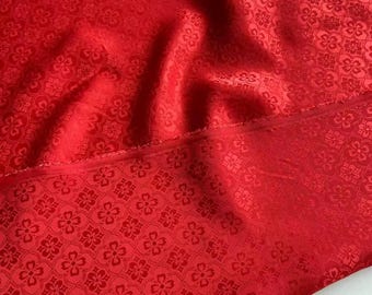 Silk Jacquard Fabric With Red Color:Four leaf diamond pattern 22mm silk fabric New Chinese clothing Hanfu Qipao top fabric
