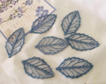 Gray Blue Color Leaf Appliques: Embroidery Patches,Applique  (10pcs)