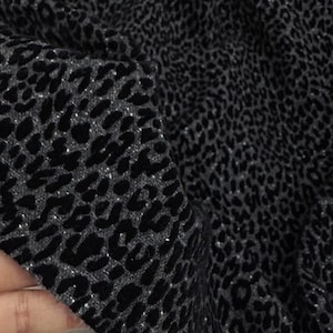 SALE, Black Grey Color With Velvet Leopard  Fabric - 59&quot; Wide, Jacket Dress Fabric, Cosplay Fabric