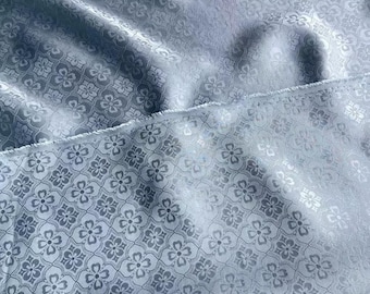 Silk Jacquard Fabric With Light Blue Color:Four leaf diamond pattern 22mm silk fabric New Chinese clothing Hanfu Qipao top fabric