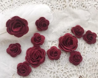 Dark Red Rose Applique Patches: Embroidery DIY Flower (5pcs)