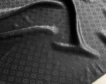 Silk Jacquard Fabric With Black Color:Four leaf diamond pattern 22mm silk fabric New Chinese clothing Hanfu Qipao top fabric