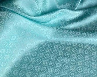 Silk Jacquard Fabric With Water Blue Color:Four leaf diamond pattern 22mm silk fabric New Chinese clothing Hanfu Qipao top fabric
