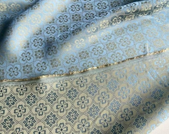 Silk Jacquard Fabric With Blue Gold Color:Four leaf diamond pattern 22mm silk fabric New Chinese clothing Hanfu Qipao top fabric