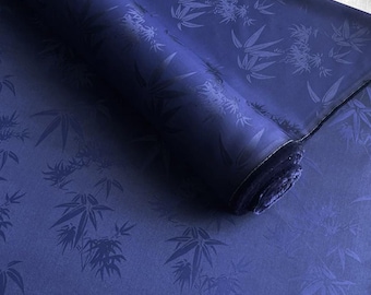 Silk Jacquard Fabric With Navy Blue Color Bamboo Style:30% silk fabric New Chinese clothing Hanfu Qipao top fabric