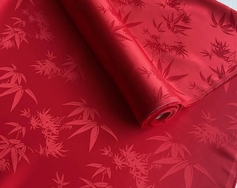 Silk Jacquard Fabric With Red Color Bamboo Style:30% silk fabric New Chinese clothing Hanfu Qipao top fabric