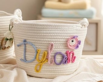 Personalized Baby Name Basket: Handmade Cotton Rope Nursery Storage