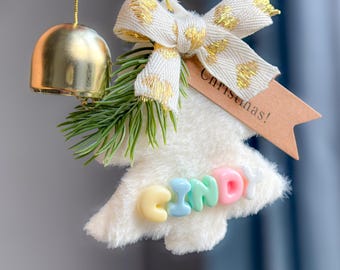 Personalized Felt Christmas Tree Ornament: Plush Xmas Decor with Bell