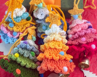 Handmade Crochet Christmas Tree Ornament: Custom Engraved Wooden Tag