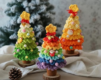 Handmade Crochet Christmas Tree: Colorful Xmas Tabletop Decor.