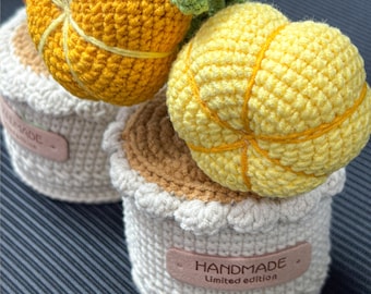 Crochet Fruit Plant Decor: Persimmon, Pumpkin, Grape