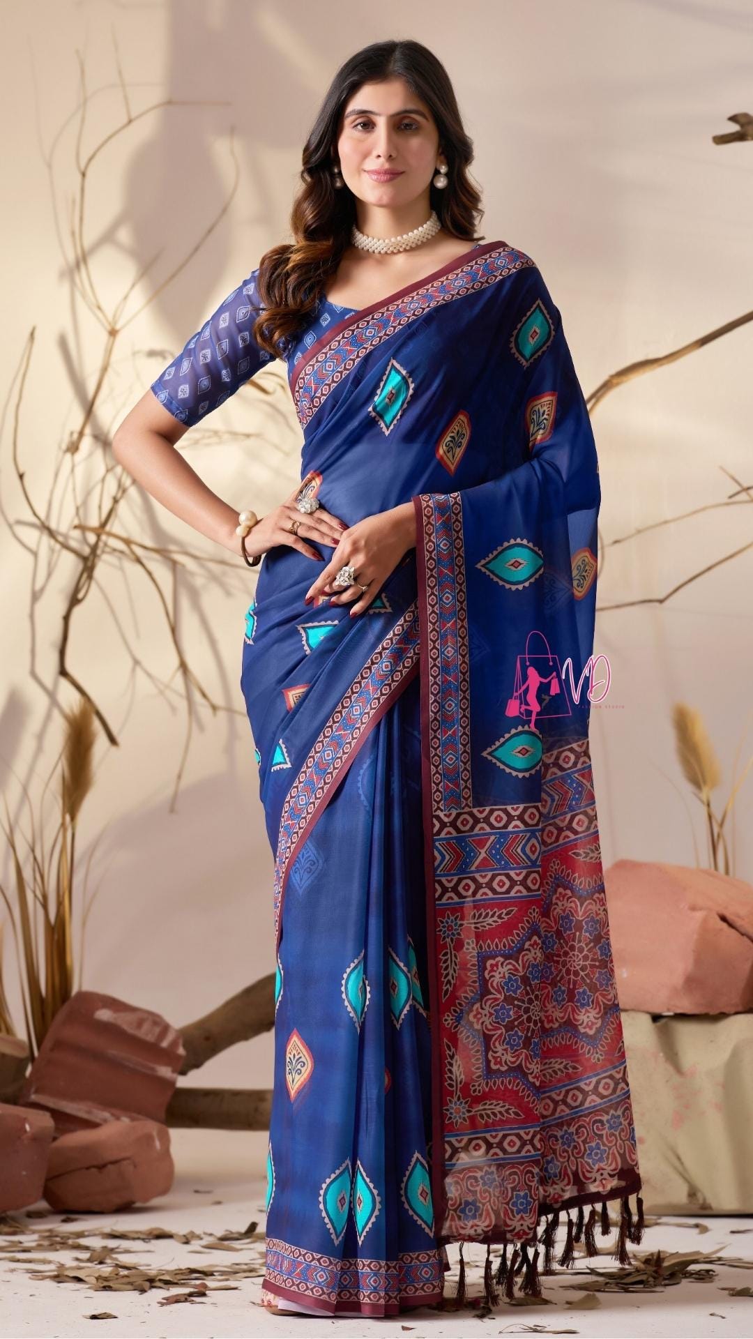 Glory Sarees Damen Georgette Bandhani Foliendruck Sari Mit Bluse