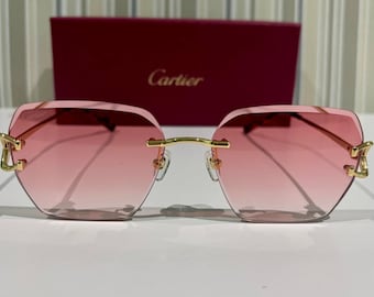 Cartier C Wire Pink Lens Sunglasses, Mod#CT0466S Vintage Gold Tortoise Frame Eyewear, Thanksgivin Gift, Gift for Her, Him, Easter Day Gift