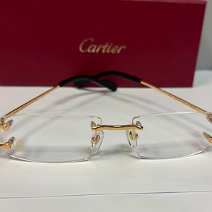 Cartier Typ C Vintage Brillen, Mod # CT00920 Gold Schwarz Rahmen, klare Linse Brille, Geschenk Valentinstag, Geschenk Ostertag, Geschenk für Sie