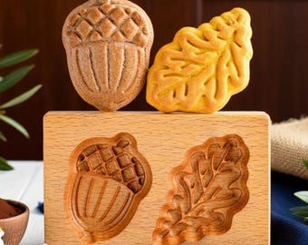 Stampi per biscotti a forma di ghianda e foglia, timbro da forno in legno di faggio, tagliabiscotti