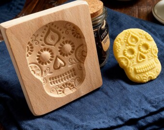 Skull Cookie Mold: Wooden Springerle Cookie Stamp