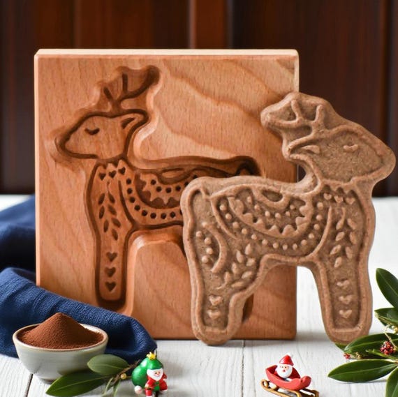 Deer Cookie Mold in Wood, Shortbread Cookie Cutter, Christmas Baking Gifts