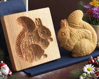 Squirrel Cookie Mold: Wooden Embosser, Baking Gift