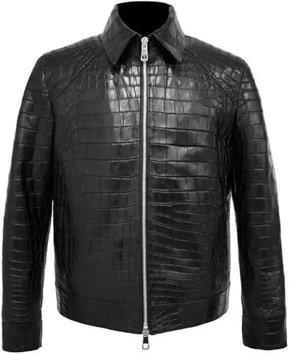 Buy Men's Black Crocodile Embossed Leather Jacket –all Size
