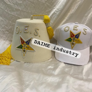 Insignia masónica OES Fez blanco roto con borla y gorra base OES/ Libre de aranceles/libre de impuestos