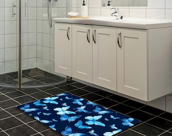 Badmat blauwe vlinder, wasbaar badkamertapijt, zachte vloermat, antislipmat, klein vloerkleed, schattige badmat, moderne badmat, op maat gemaakt tapijt