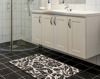 Floral Pattern Bathroom Rug, Modern Bath Mat, Non-Slip Round Bath Rug , Soft and Washable Home Decor,Home Decor Gift, Quick Dry Bath Mat