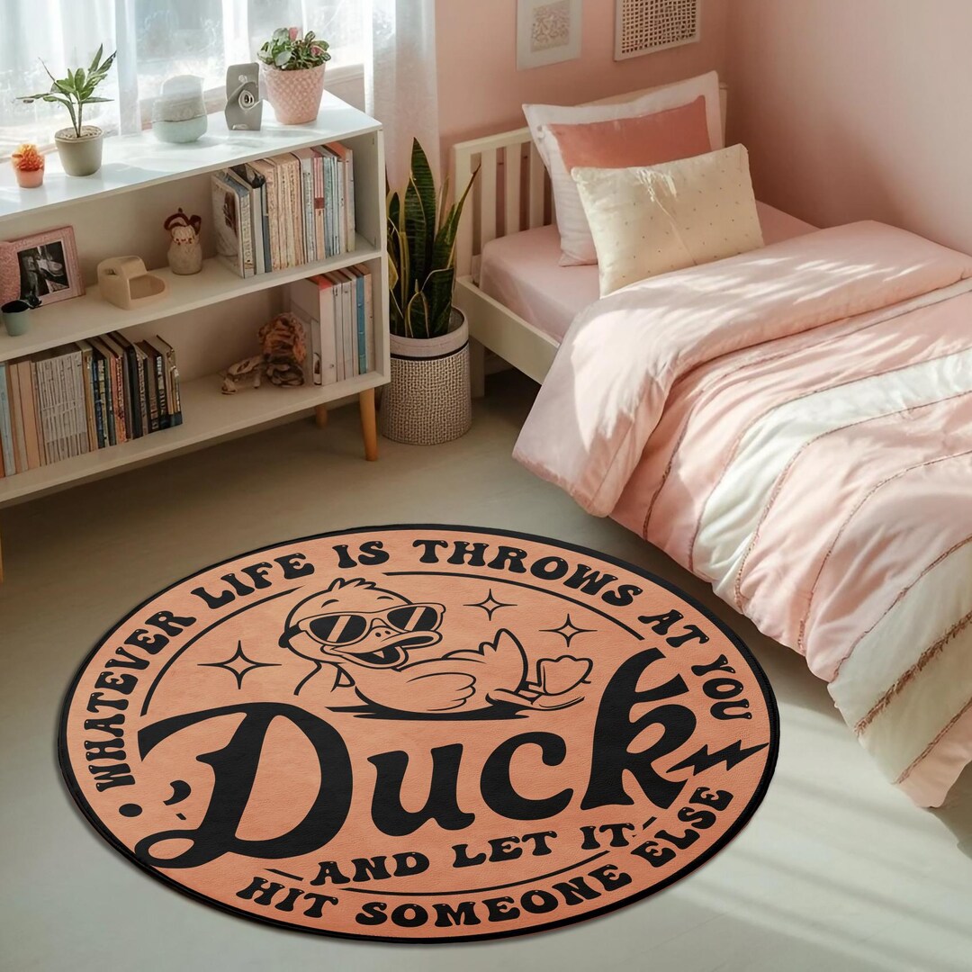 Bedroom Round Rug, Funny Duck Theme, Washable Non-slip Thin Soft Carpet ...