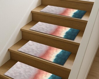 Stair Runner Rug | Washable Non Slip Thin Soft Gradient Carpet in Coastal Tones | Custom Size and Design Available
