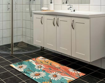 Daisy Flower Pattern Bathroom Rug, Modern Bath Mat, Non-Slip Round Bath Rug , Soft and Washable Rug, Home Decor Gift, Quick Dry Bath Mat