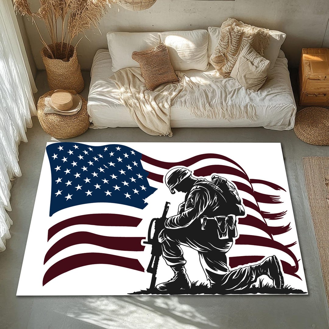 USA Flag With Soldier Rug, Washable Area Rug,non-slip Thin Rug,custom ...